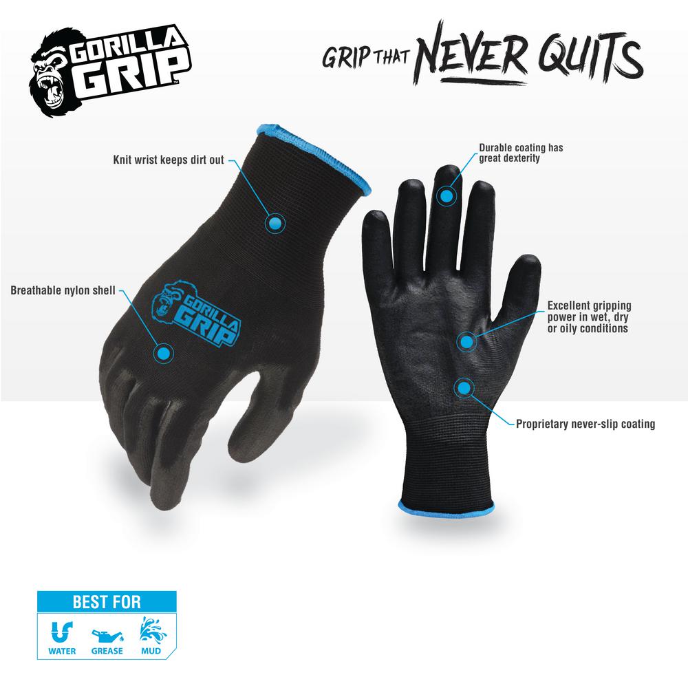 Breathable Fingerless Work and Fishing Gloves with Ribbed Gripping Surface Gorilla Grip MAX Fingerless Gloves Color: Blue and Black 1-Pair 