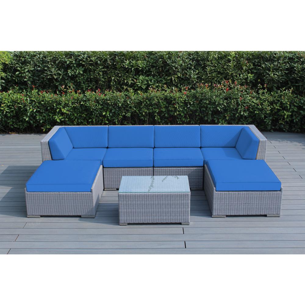 Ohana Depot Gray 7-Piece Wicker Patio Seating Set with ...