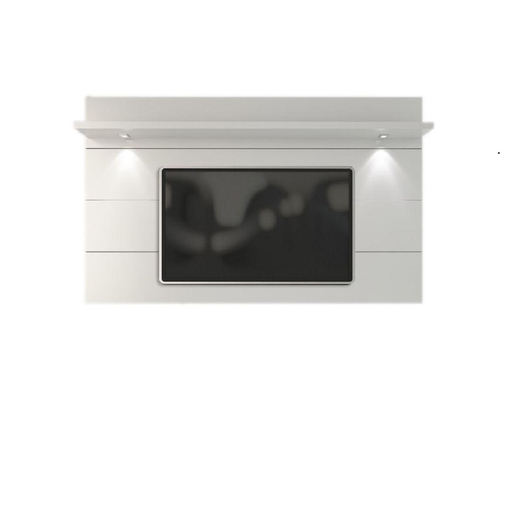 Manhattan Comfort Cabrini Theater 71 In White Gloss Entertainment Center With 3 Drawer Fits Tvs Up To 60 In With Wall Panel 23752 The Home Depot