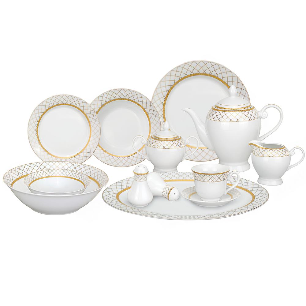 Lorren Home Trends 57Piece Gold Border Porcelain Dinnerware Set