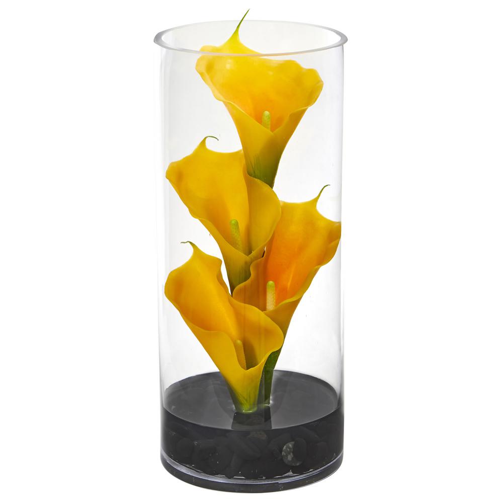 nearly natural calla lily in cylinder glass vas