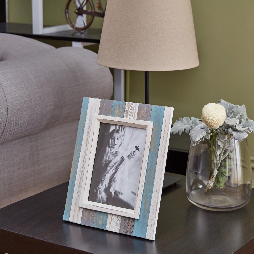 Danya B 5 In X 7 Blue Grey And White Distressed Wood Plank Blue Grey And White Distressed Wood Plank Picture Frame