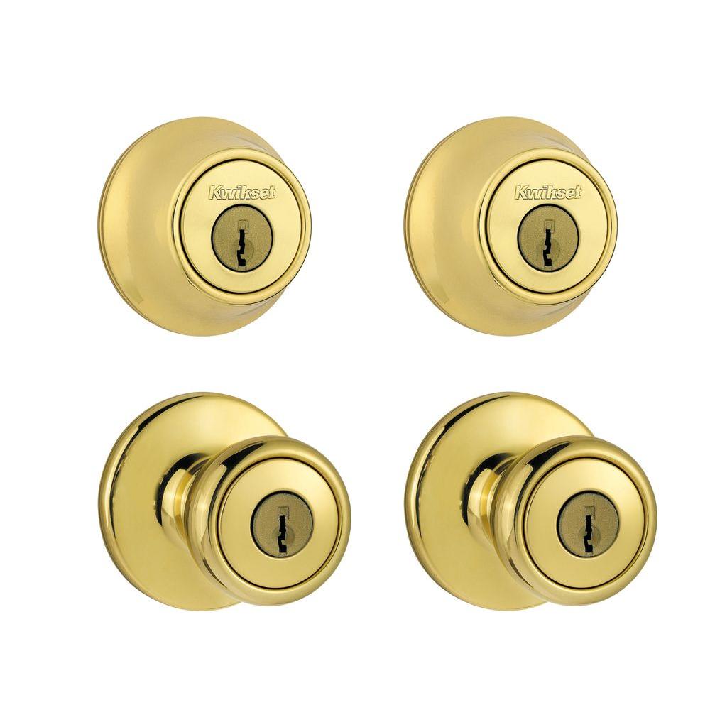Polished Brass Exterior Entry Door Knob and Single Cylinder Deadbolt Project Pack