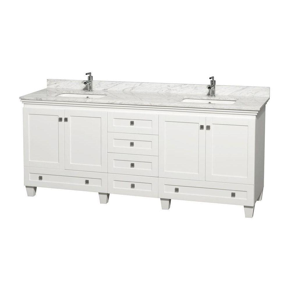 Wyndham Collection Acclaim 80 In Double Vanity In White With Marble Vanity Top In Carrara White And Square Sinks Wcv800080dwhcmunsmxx The Home Depot