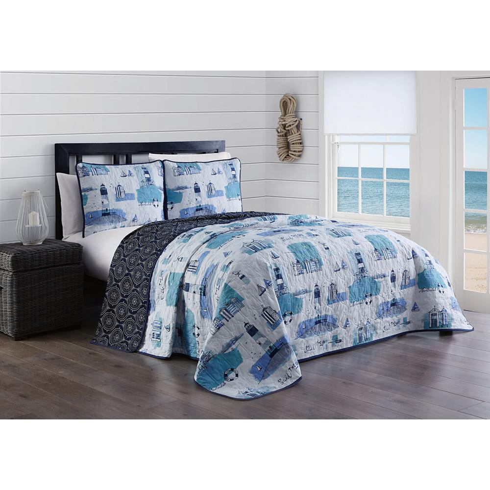 Stone Harbor 3 Piece Blue King Quilt Set Sth3qtkingghbl The Home Depot Stone Harbor 3 Piece Blue King Quilt Set