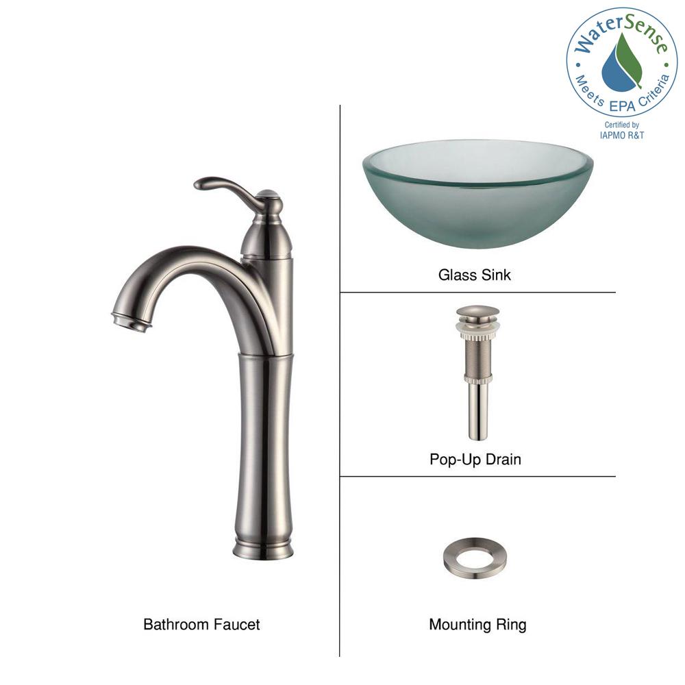Kraus Frosted Glass Vessel Sink In Clear With Single Hole Kraus Frosted Glass Vessel Sink In Clear With Single Hole Handle High Arc