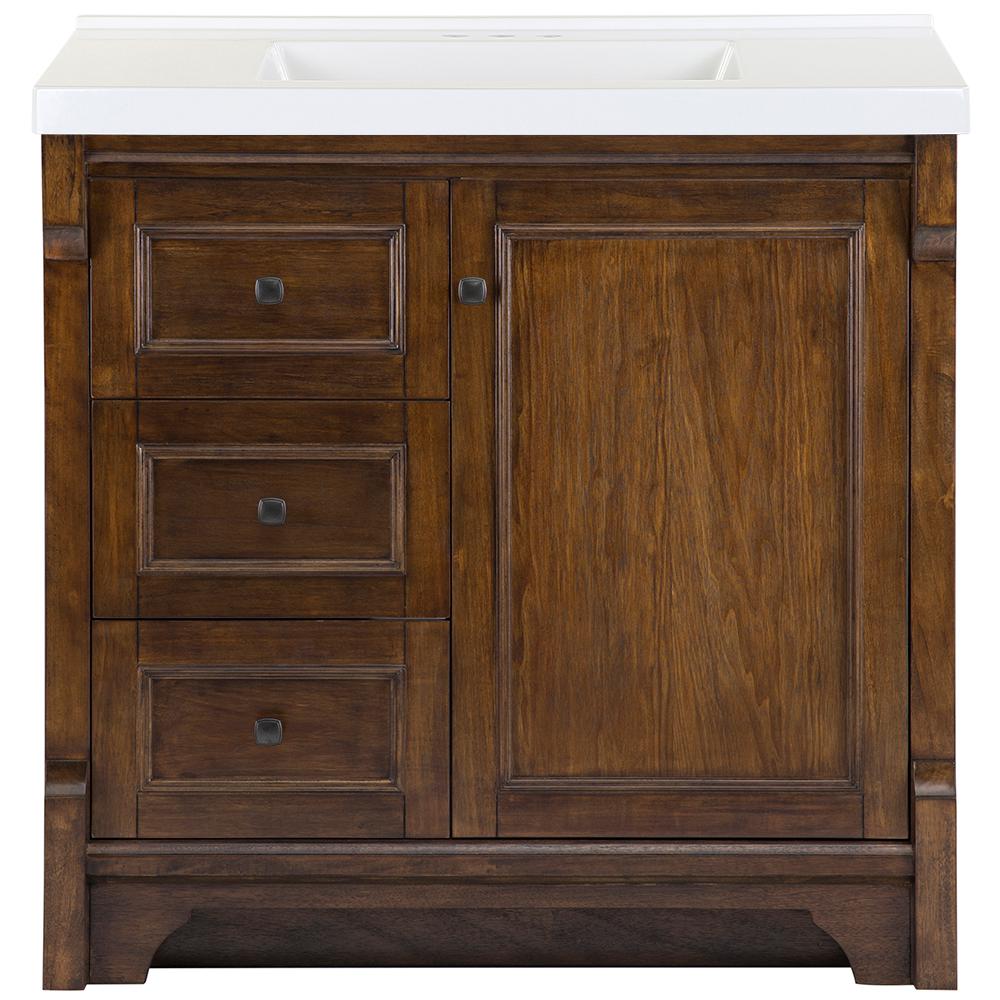 Home Decorators Collection Creedmoor 37 in. W x 22 in. D Bath Vanity in Walnut with Cultured ...