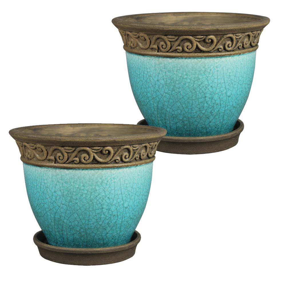 Teal Plant Pots Planters The Home Depot