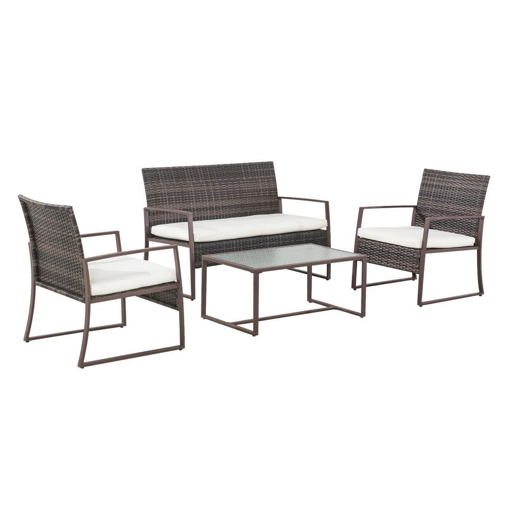 Sunjoy Liam 4 Piece Wicker Patio Seating Set With Cream Cushions 110203056 The Home Depot