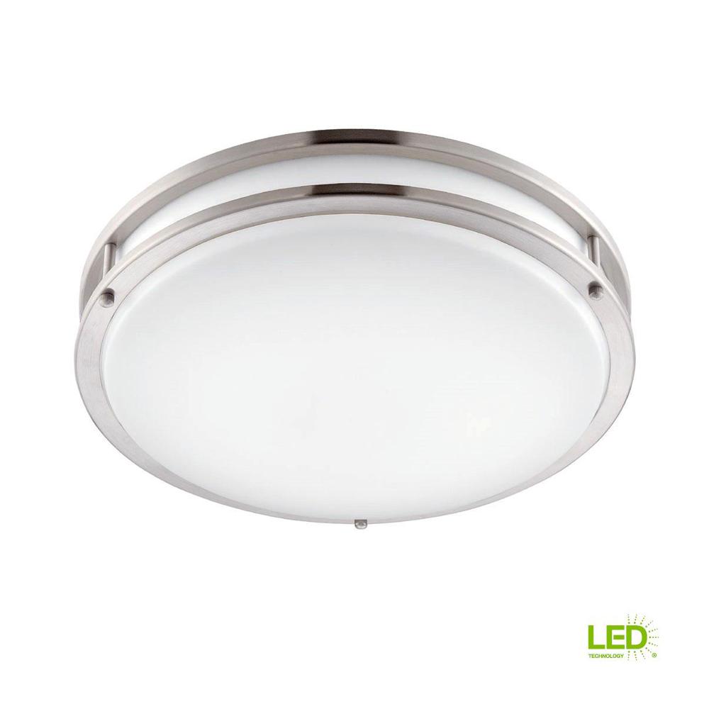 Envirolite 14 In Brushed Nickel White Led Ceiling Low Profile Flush Mount Ev1414l30 35 The Home Depot