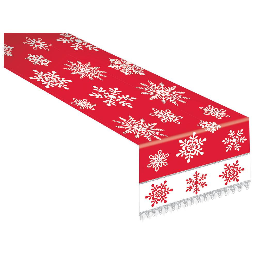 red and silver table runner