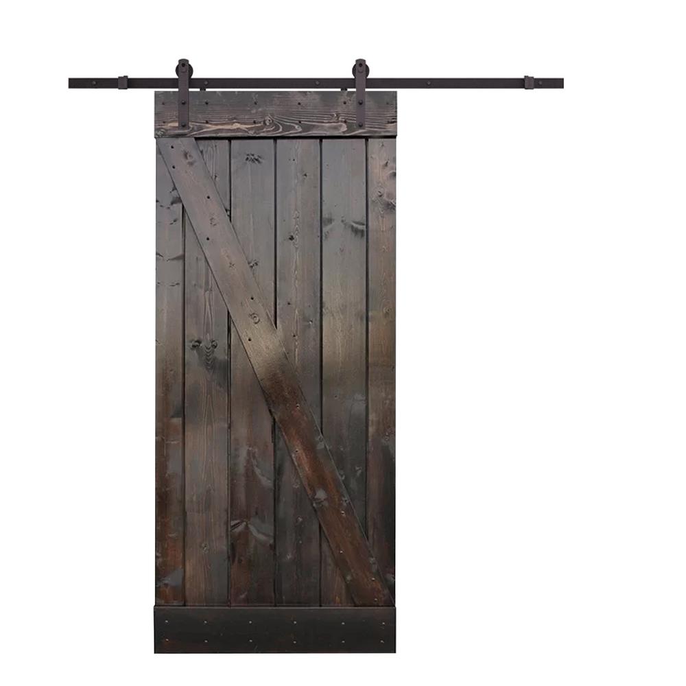 Calhome 36 In X 84 Z Bar Dark Walnut Wood Sliding Barn Door Z Bar Dark Walnut Wood Sliding Barn Door With Hardware Kit