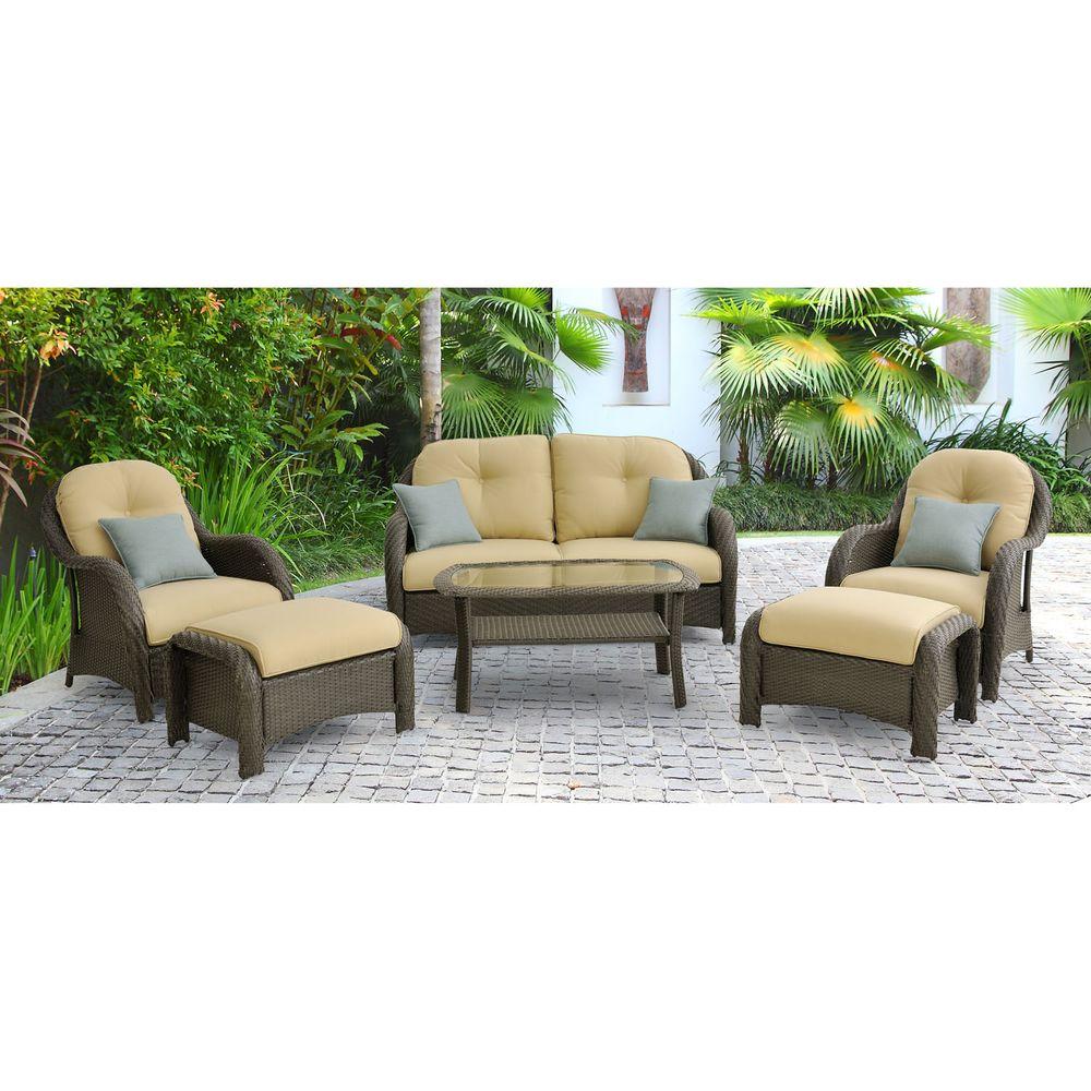 Hanover Newport 6 Piece Patio Lounge Set With Cream Cushions