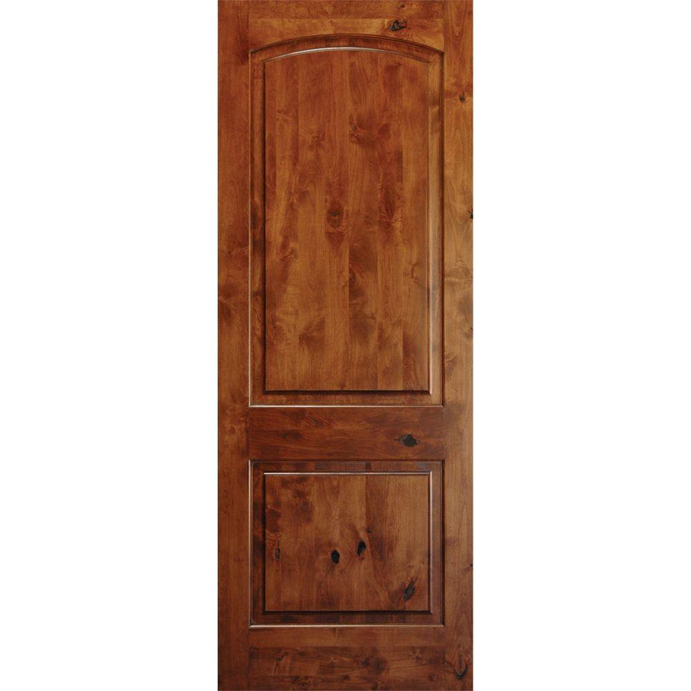 Krosswood Doors 18 In X 80 In Rustic Knotty Alder 2 Panel Top Rail Arch Solid Left Hand Wood Single Prehung Interior Door