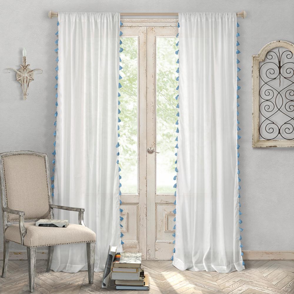 5-Piece Light Blue Light Filtering Semi-Sheer Window Curtain Full Window Set