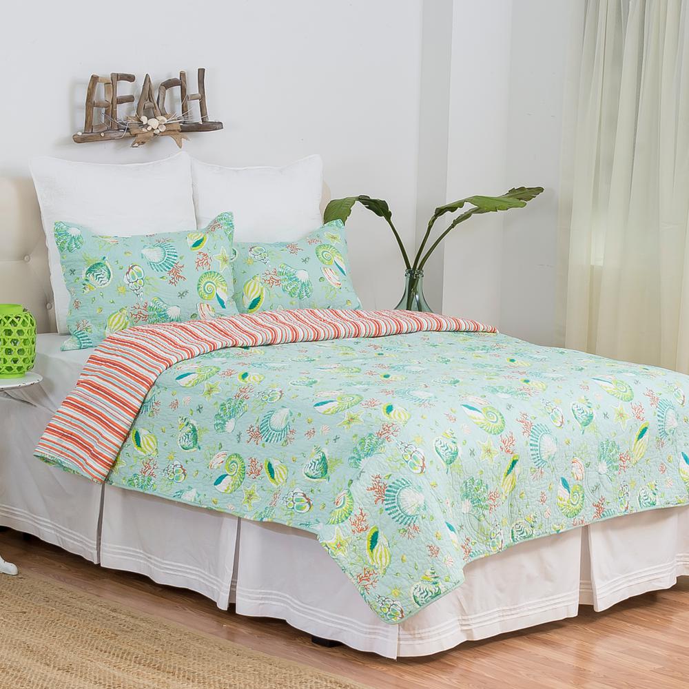 Laa Breeze Green Full And Queen Quilt Set