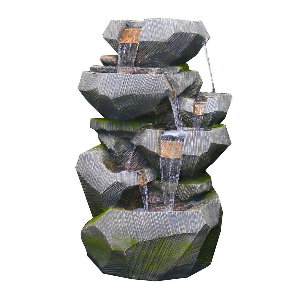 Alpine Corporation Fountains Outdoor Decor The Home Depot Tall Rock Tier Cascading Fountain With Led Lights