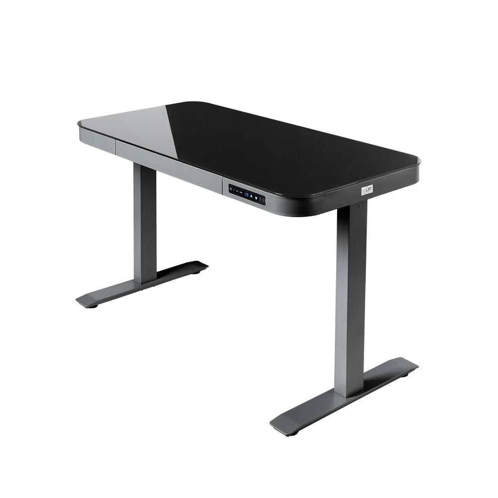 Seville Classics Airlift Gray 47 In Tempered Glass Electric Standing Airlift Gray 47 In Tempered Glass Electric Standing Desk W 2 Usb Charging Port And Drawer Max Height 29 To