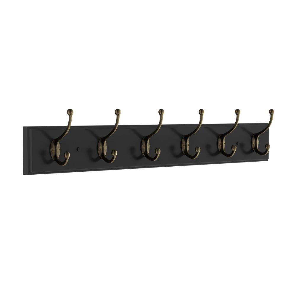 Wall Mounted Coat Rack with 6 Decorative Hooks 27-Inch Soft Iron and Cocoa