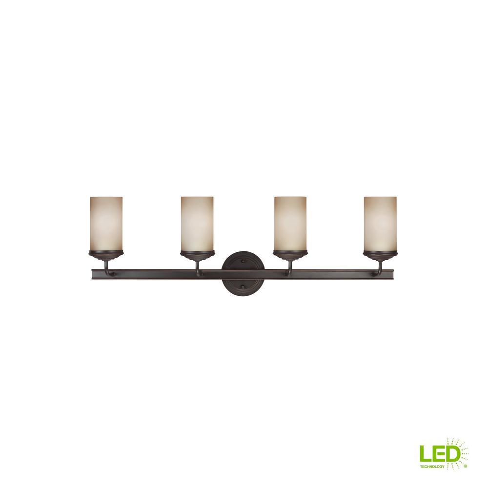 Brown Tan Energy Star Sea Gull Lighting Vanity Sfera 4 Light Autumn Bronze Bath With Led Bulbs