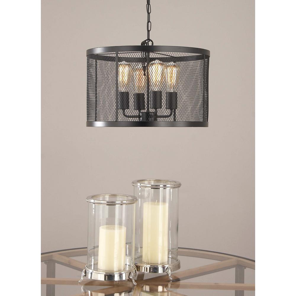 5 Light Pendant With Matte Black Drum Type Iron Wire Mesh Shade