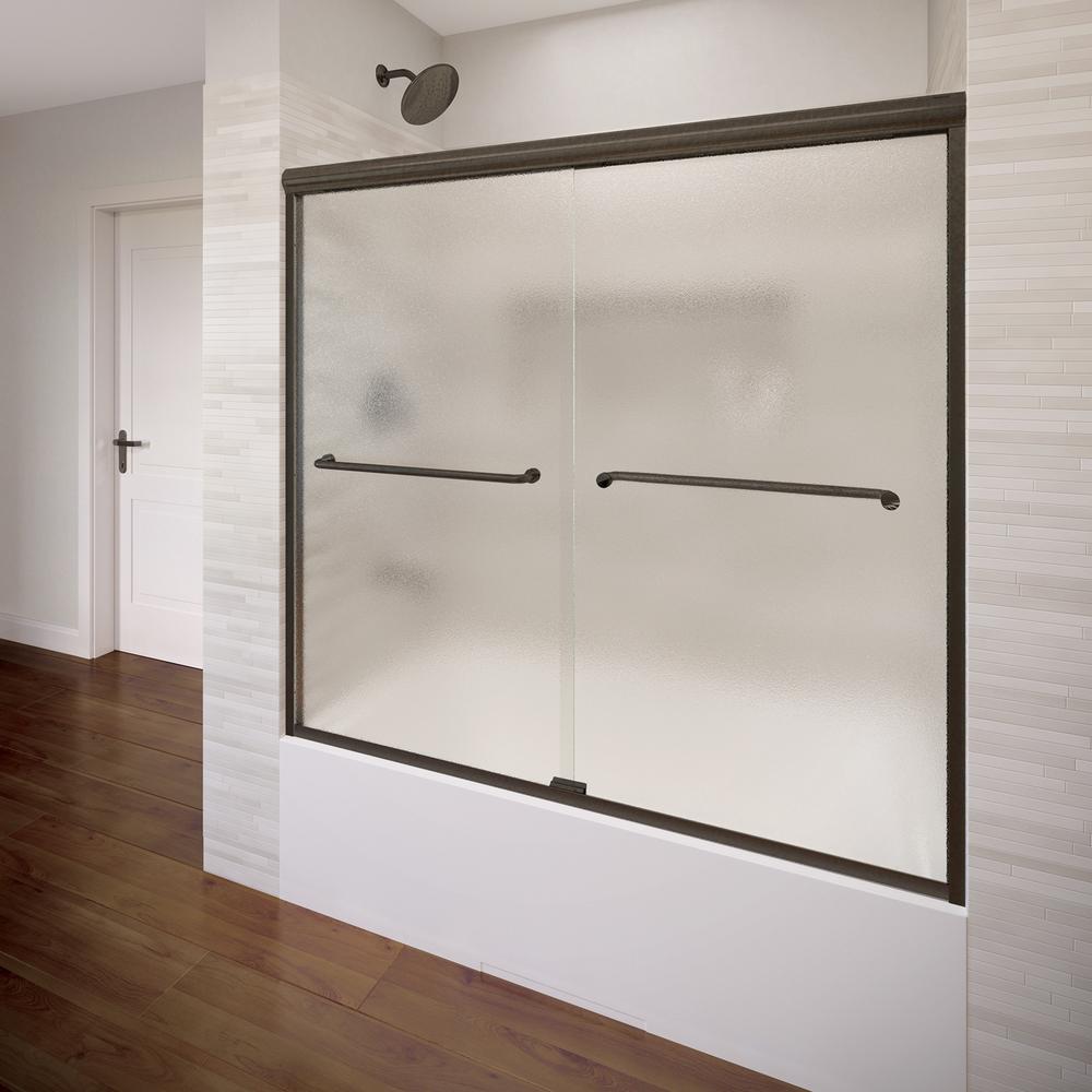 60 In X 56 3 8 In Framed Sliding Bathtub Door Kit In Silver With Pebbled Glass Sdkit60 Sil R The Home Depot