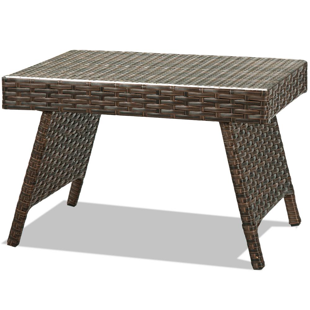 Costway Brown Rectangle Wicker Outdoor Folding Side Table Coffee Table Hw63889 The Home Depot