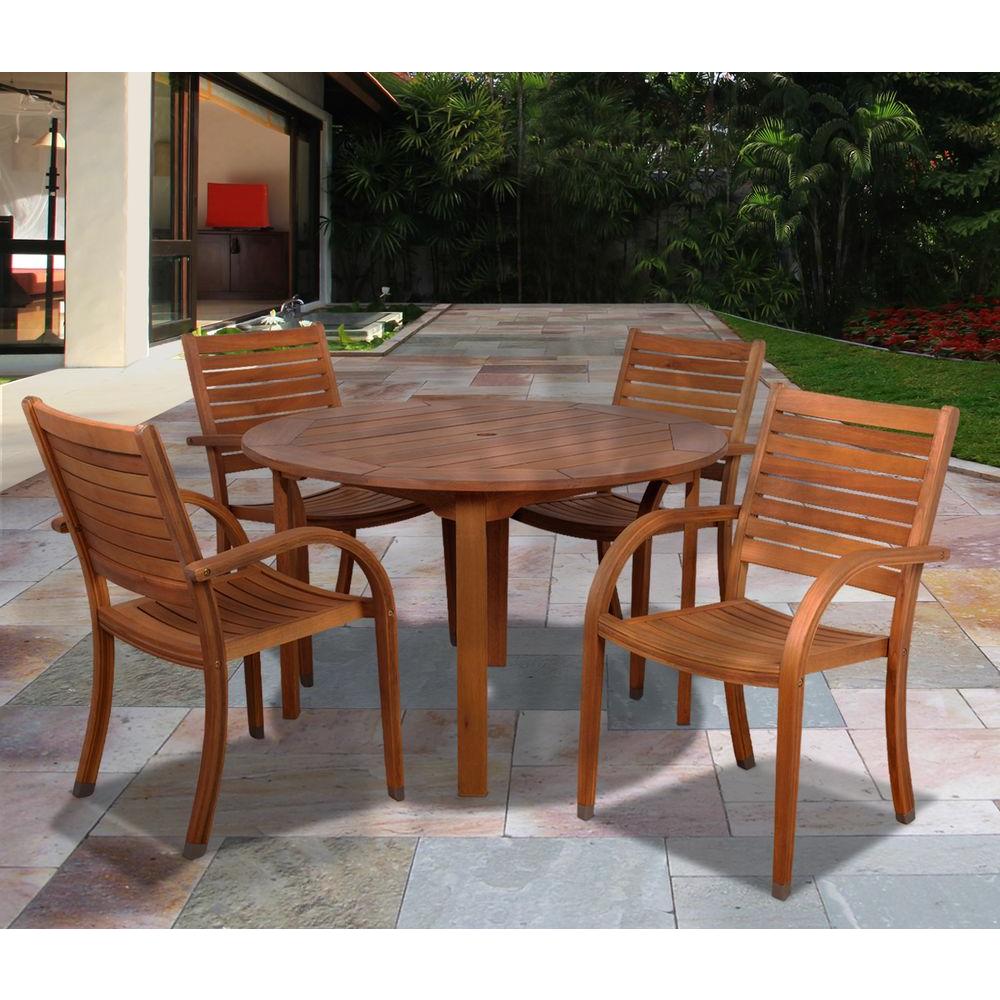 Amazonia Arizona Eucalyptus Wood 5 Piece Round Patio Dining Set