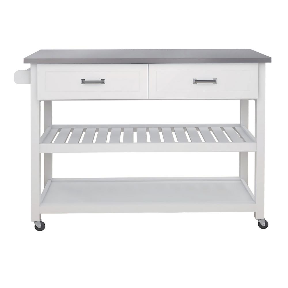 Nestfair White Kitchen Cart with Stainless Steel Table Top