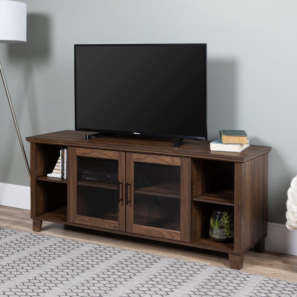 Walker Edison Furniture Company Columbus Dark Walnut Tv Stand With Columbus Dark Walnut Tv Stand With Middle Doors By Walker Edison Furniture Company