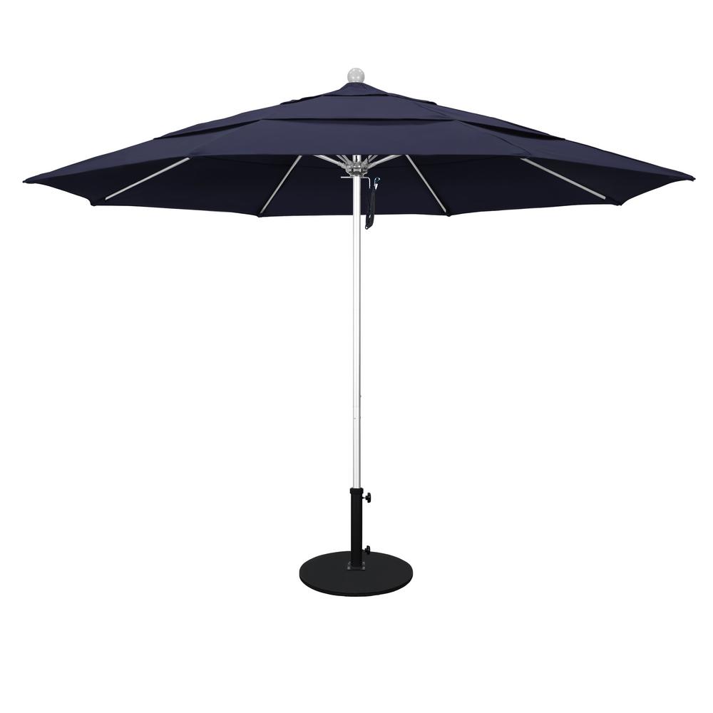 California Umbrella 11 Ft Silver Anodized Aluminum Pole Market Fiberglass Ribs Pulley Lift Outdoor Patio Umbrella In Navy Sunbrella Alto118002 5439 Dwv The Home Depot