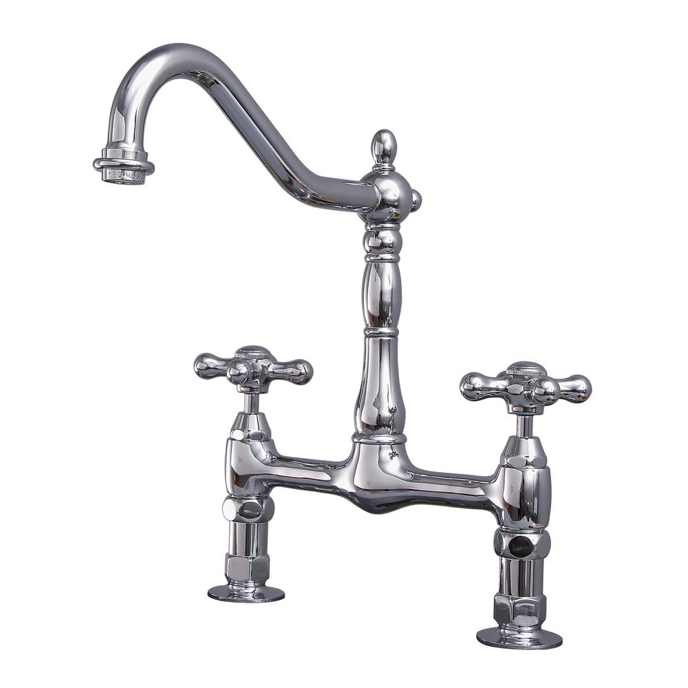 Kingston Brass Victorian 2-Handle Bridge Kitchen Faucet With Cross ...