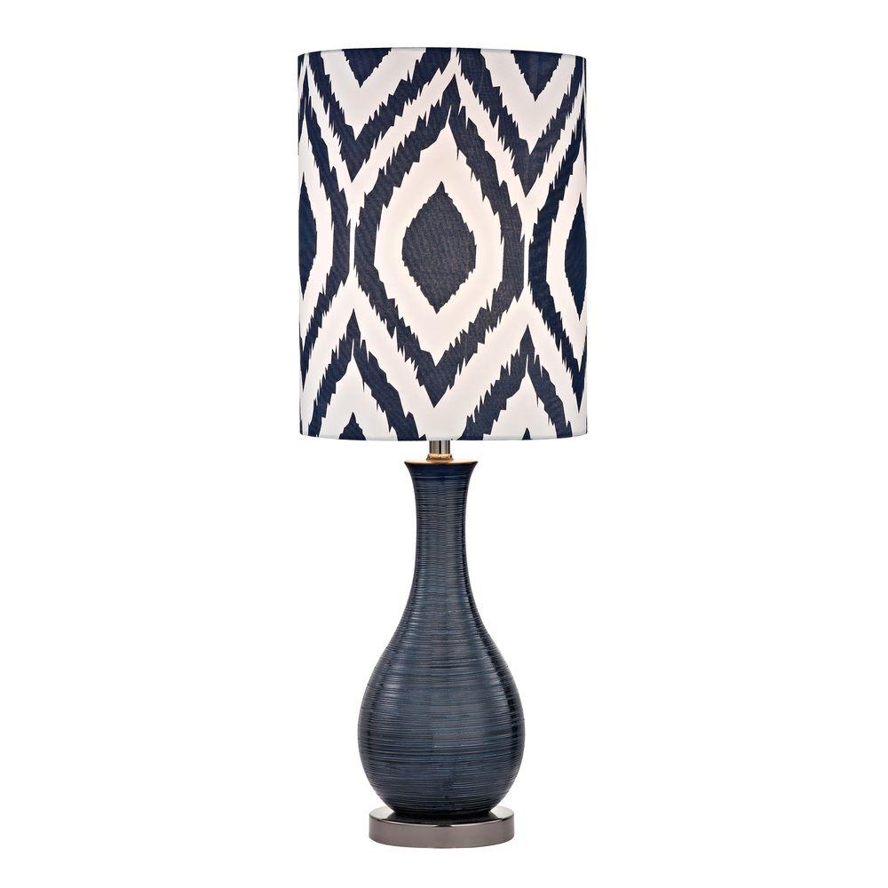 Titan Lighting 24 In Navy Blue Textured Ceramic Accent Lamp With Navy Blue Textured Ceramic Accent Lamp With Printed Shade