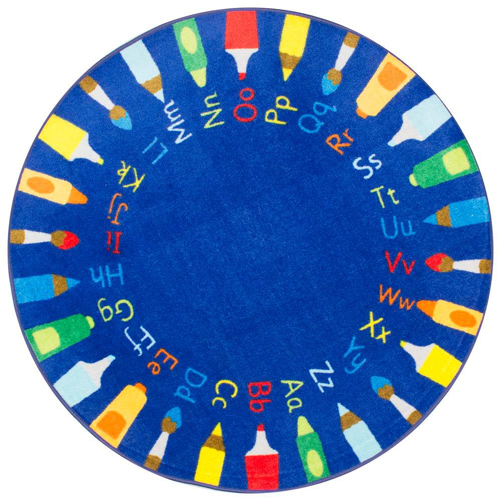 nuLOOM Rainbow Alphabet Blue 5 ft. x 5 ft. Round Area Rug ...