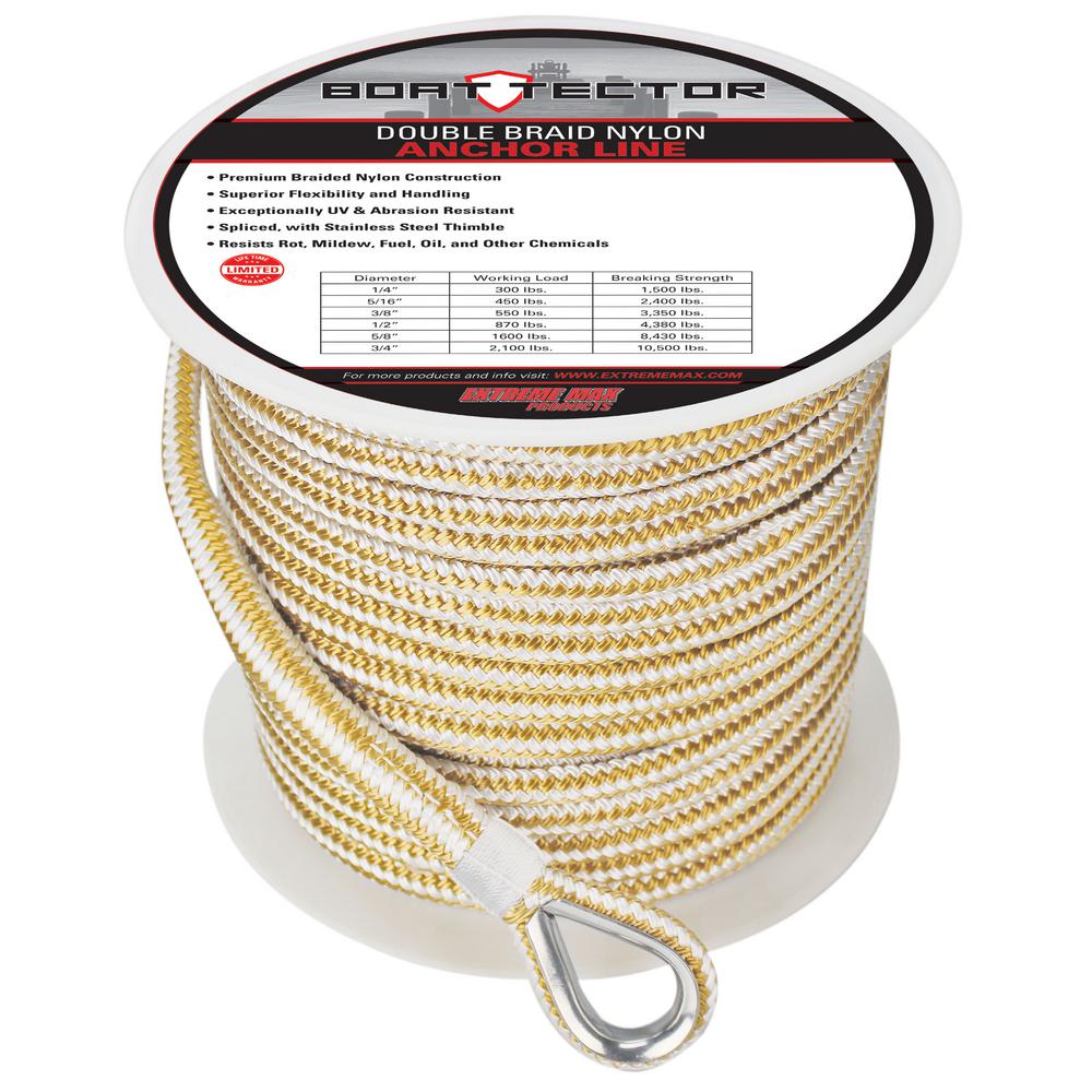 Extreme Max 30062261 BoatTector Double Braid Nylon Anchor Line with Thimble - 1