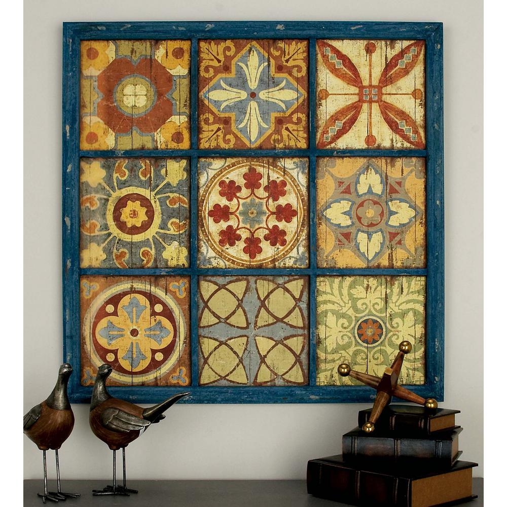 Litton Lane 39 In X Rustic Nine Wooden Botanical Geometric Rustic Nine Wooden Botanical Geometric Tiles Wall Plaque 53269 The Home Depot