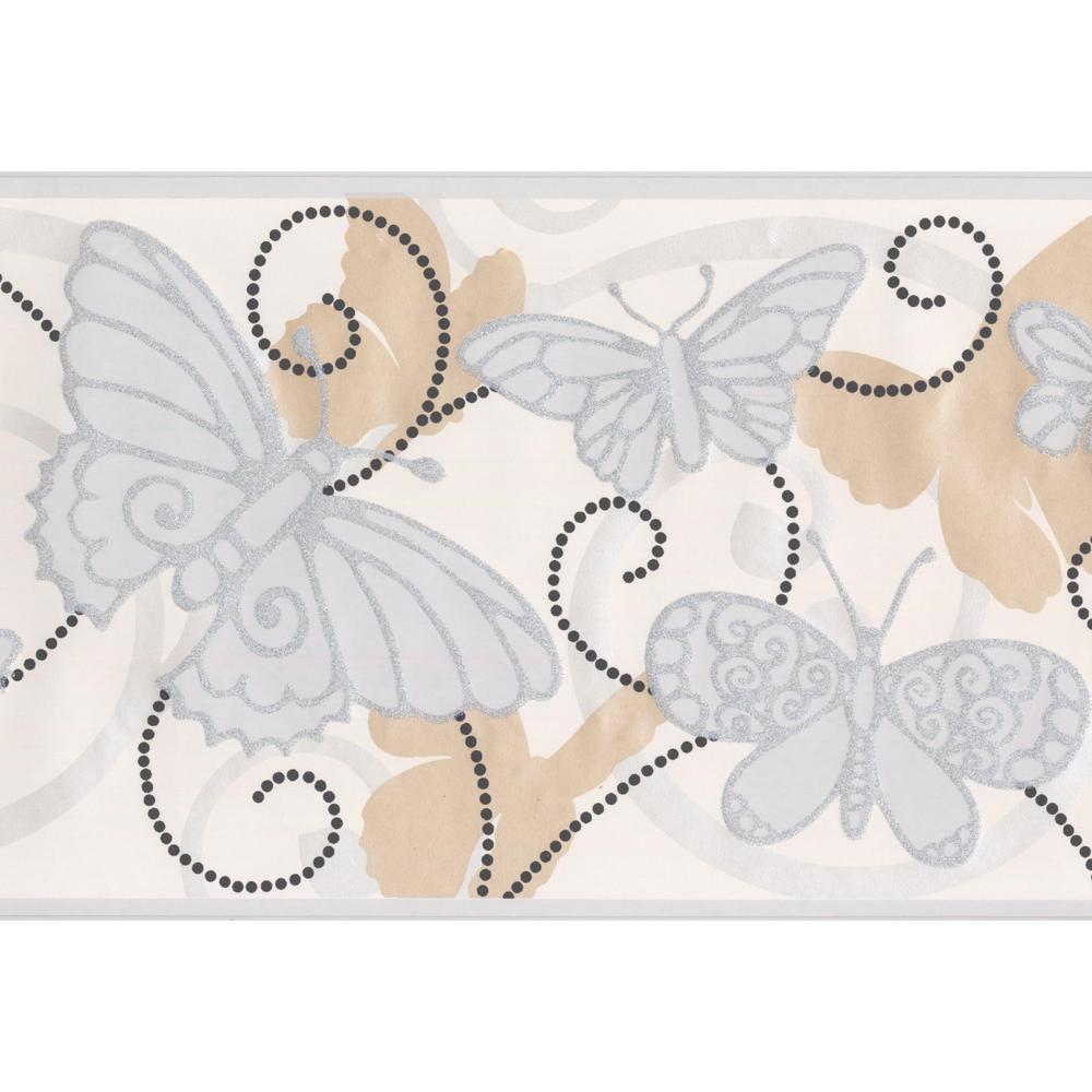 York Wallcoverings Sepia And Frost White Butterflies Black Damask
