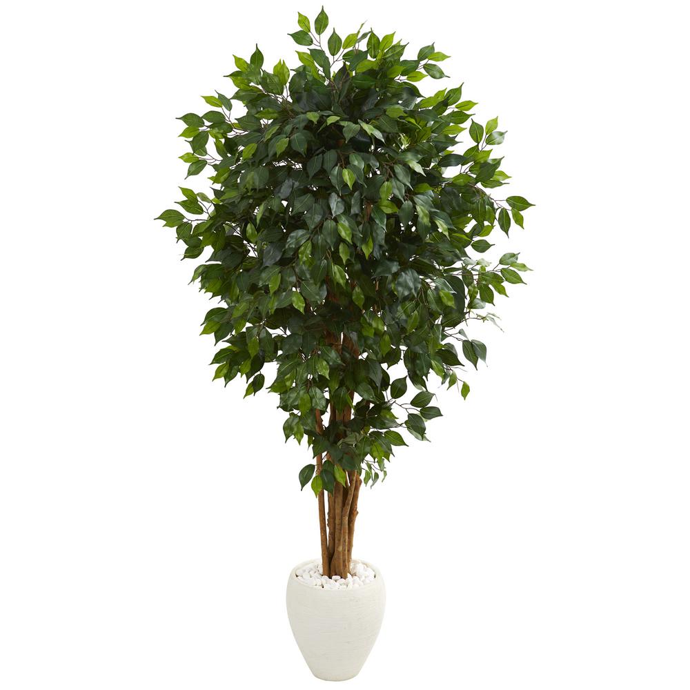 Nearly Natural Indoor 6 Ft. Ficus Artificial Tree In White Planter-5666 ...