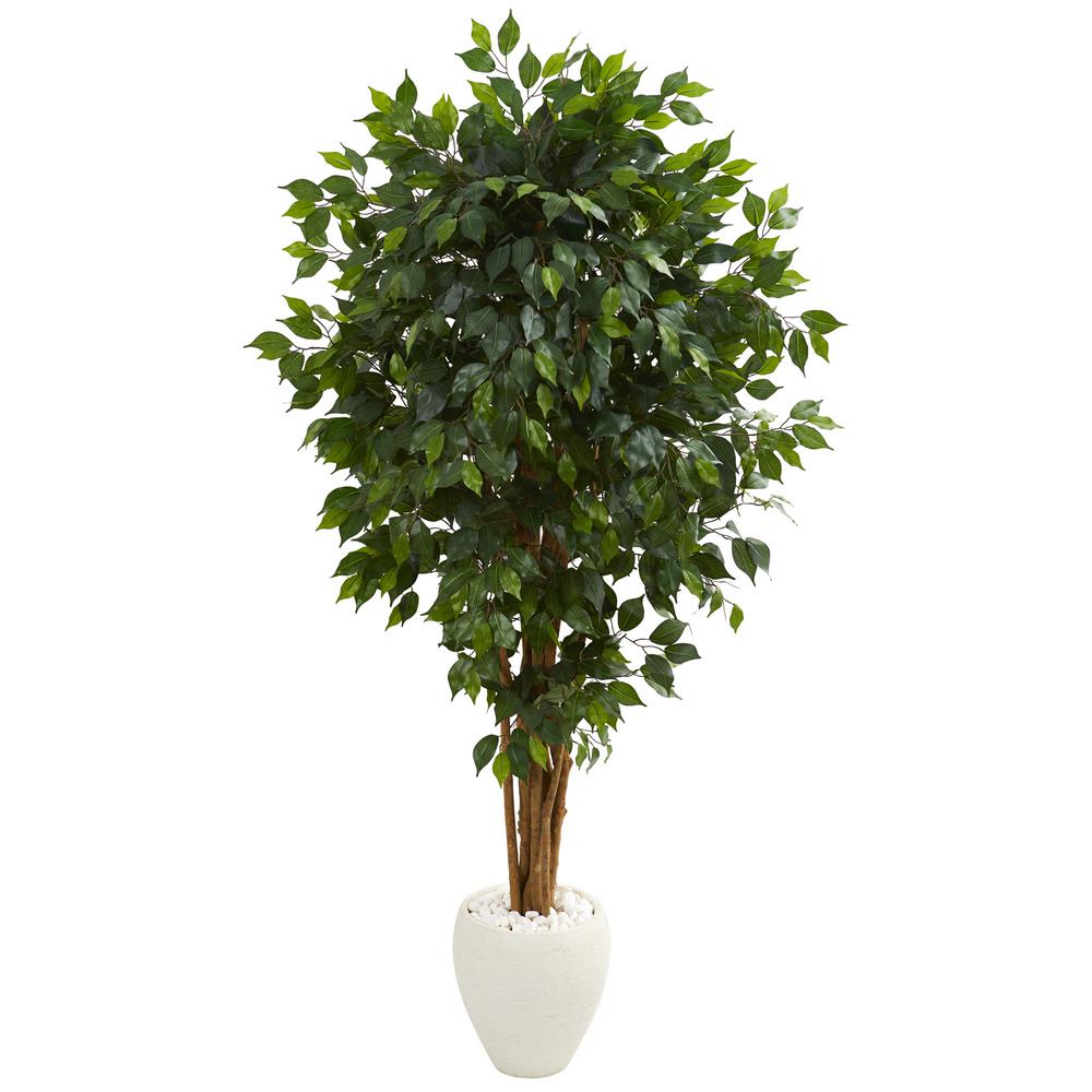 Nearly Natural Indoor 6 Ft Ficus Artificial Tree In White Planter