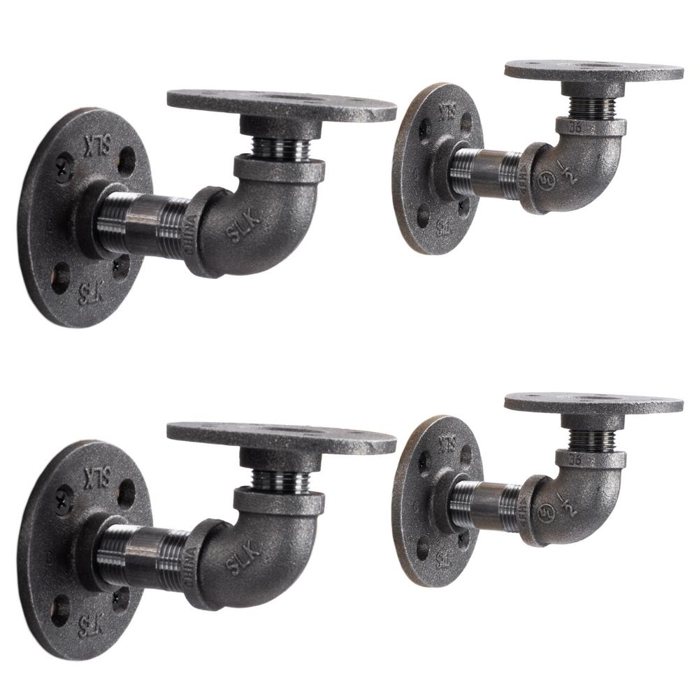 PIPE DECOR 1/2 in. Black Pipe 3.75 in D x 2.5 in. H Wall Mounted Double ...