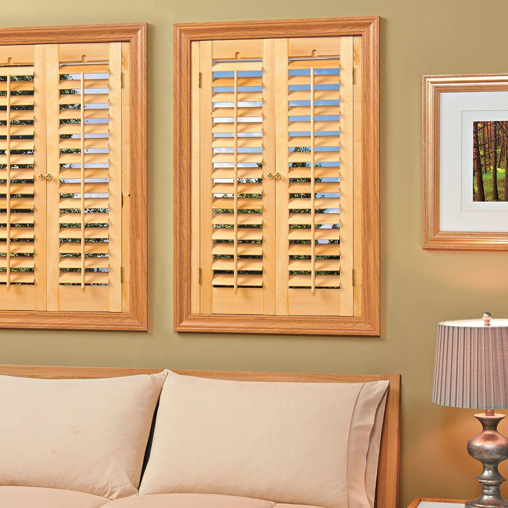 HomeBASICS Plantation Light Teak Real Wood Interior Shutter Price   Light Teak Homebasics Wood Shutters Qspd3936 64 1000 