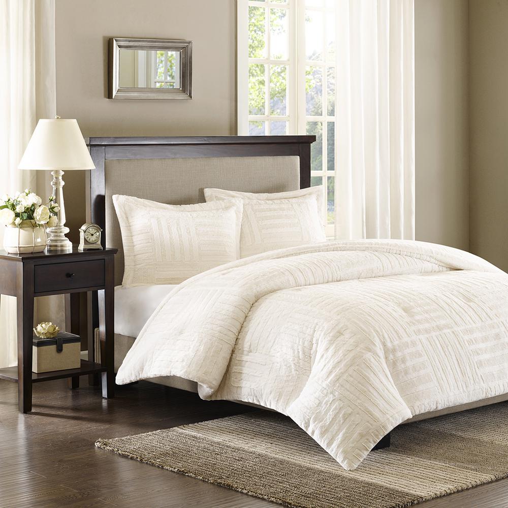 Madison Park Polar 3 Piece Ivory Full Queen Comforter Set Basi10