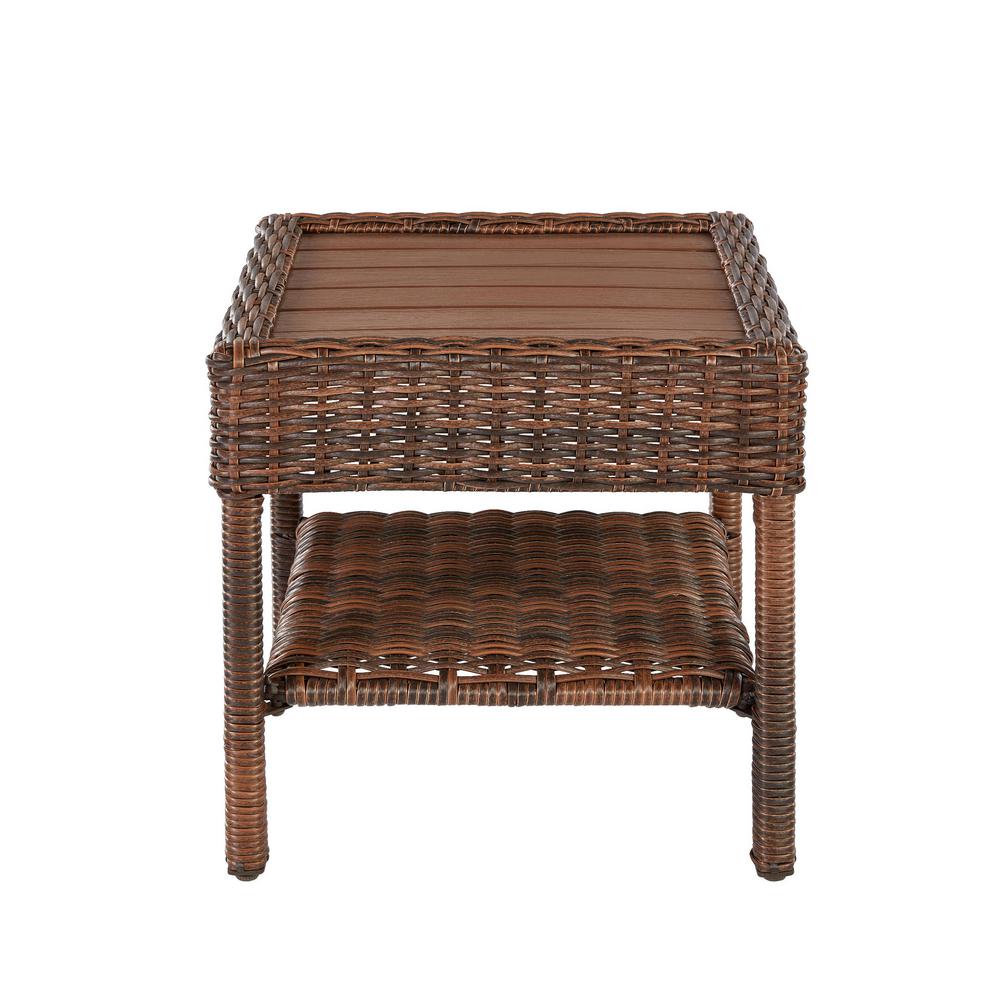 Hampton Bay Cambridge Brown Wicker Square Outdoor Side Table-65-17148B7