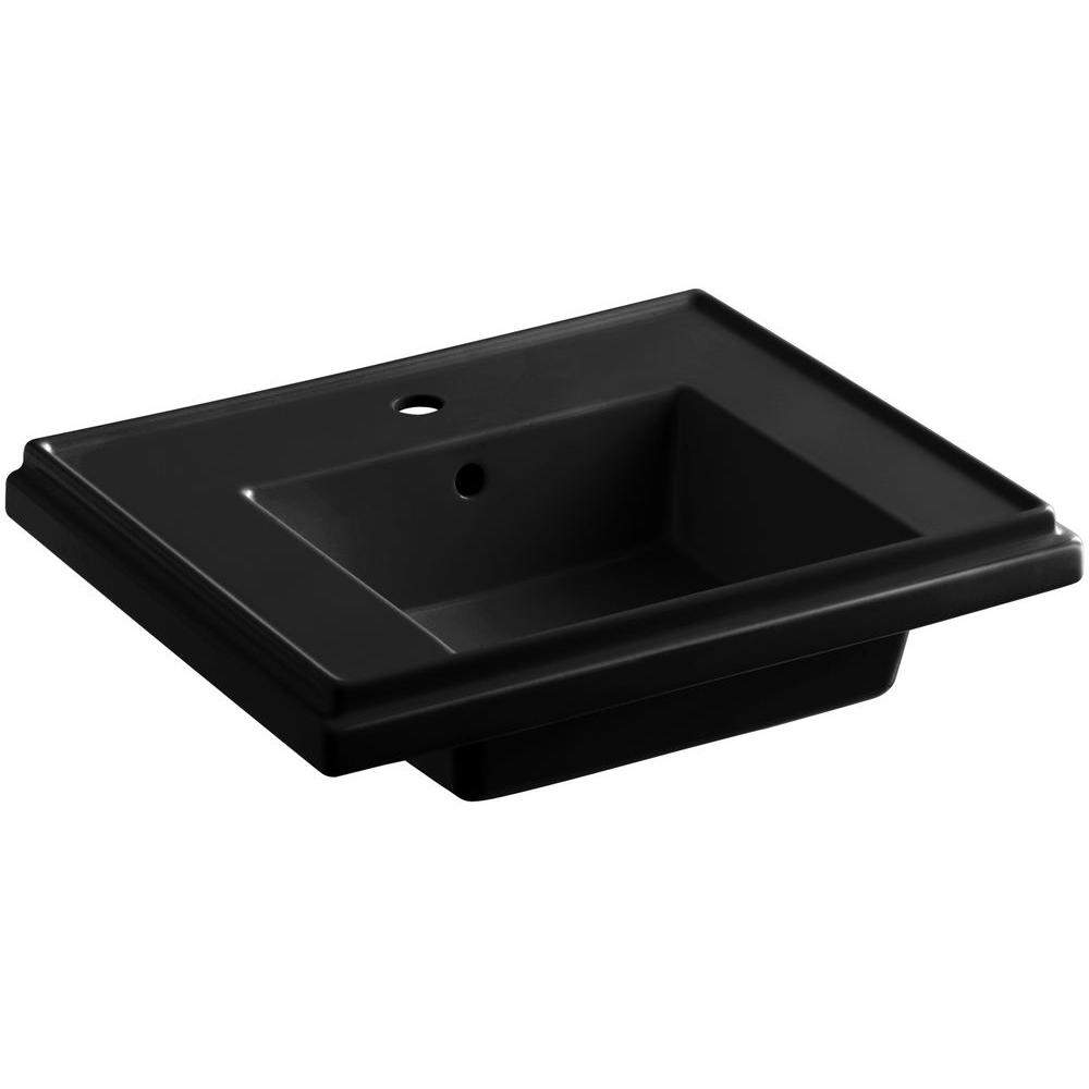 Kohler Black Pedestal Sinks Bathroom The Home Depot Fireclay Pedestal Sink Basin In Black With Overflow Drain