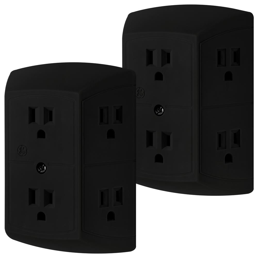 GE 6Outlet Wall Plug Adapter Power Strip, Black (2Pack)47876P1