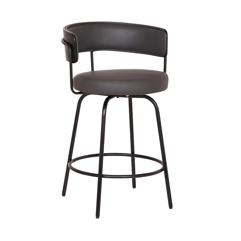 Armen Living Doral 26 in. Gray Faux Leather Bar Stool in Black Powder ...