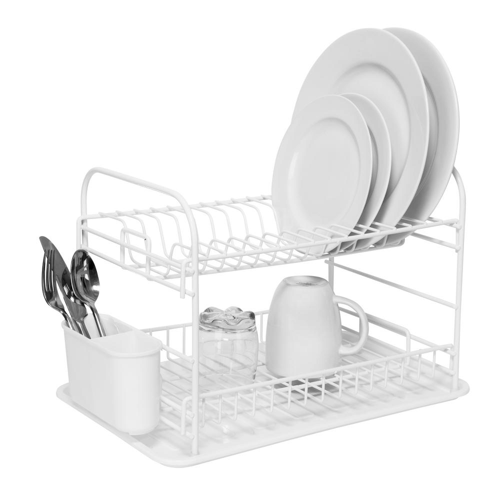 MegaChef 16 in. 2Tier Blue Chrome Plated Standing Dish Rack985112239M