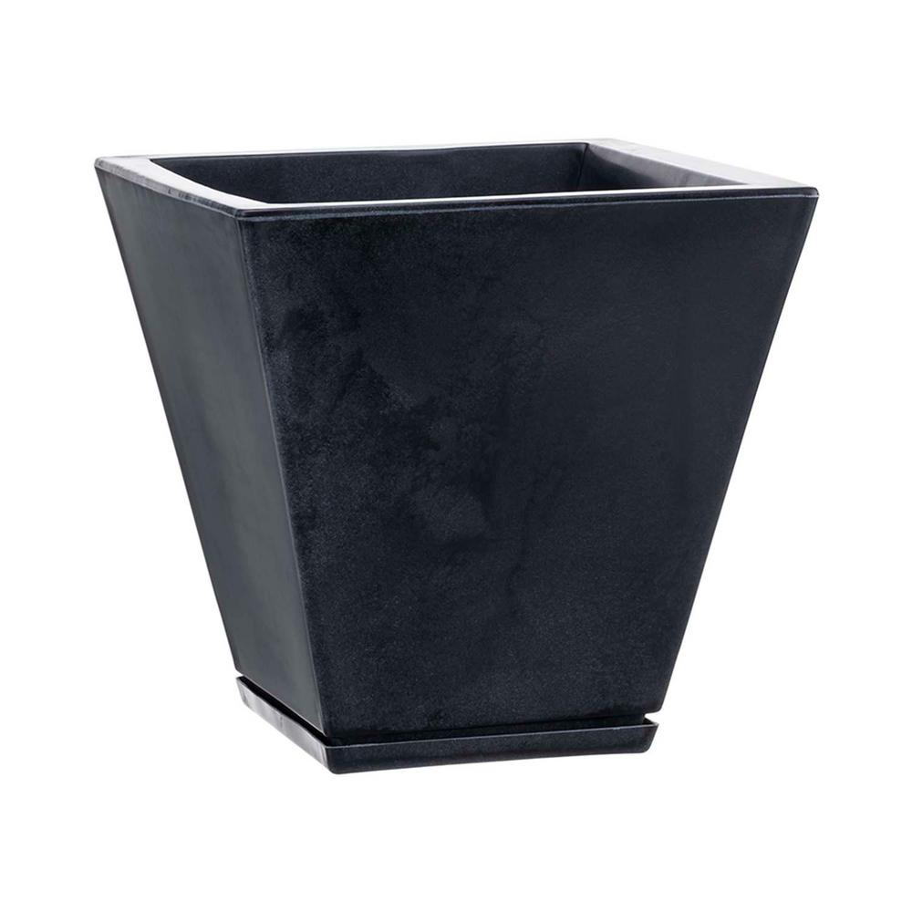 FLORIDIS Zurique Small Black Marble Effect Resin Planter Bowl-10.16.0348 - The Home Depot