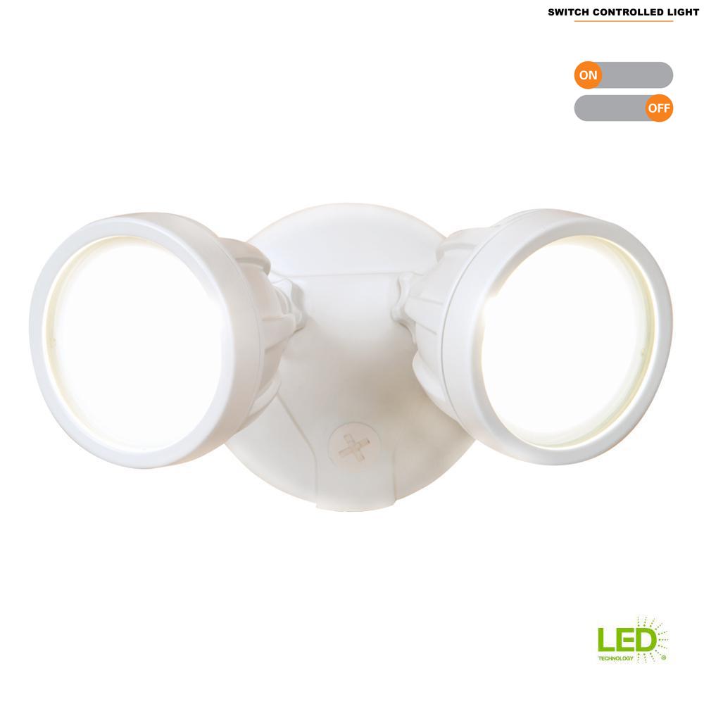 Halo Twin Head White Integrated Led Outdoor Security Round Flood Halo Twin Head White Integrated Led Outdoor Security Round Flood Light