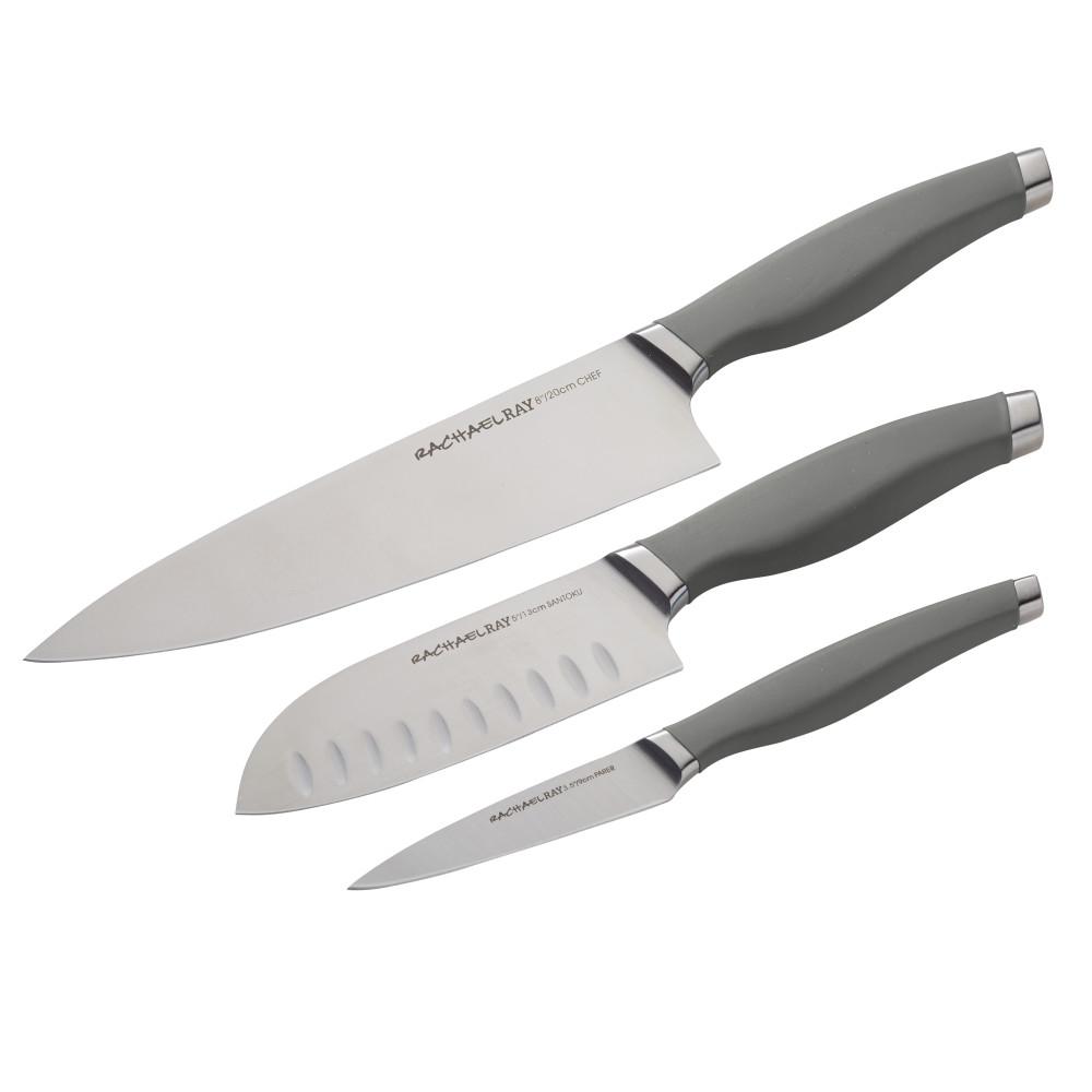 Rachael Ray Cutlery Japanese Stainless Steel Chef Knife Set, Gray, 3
